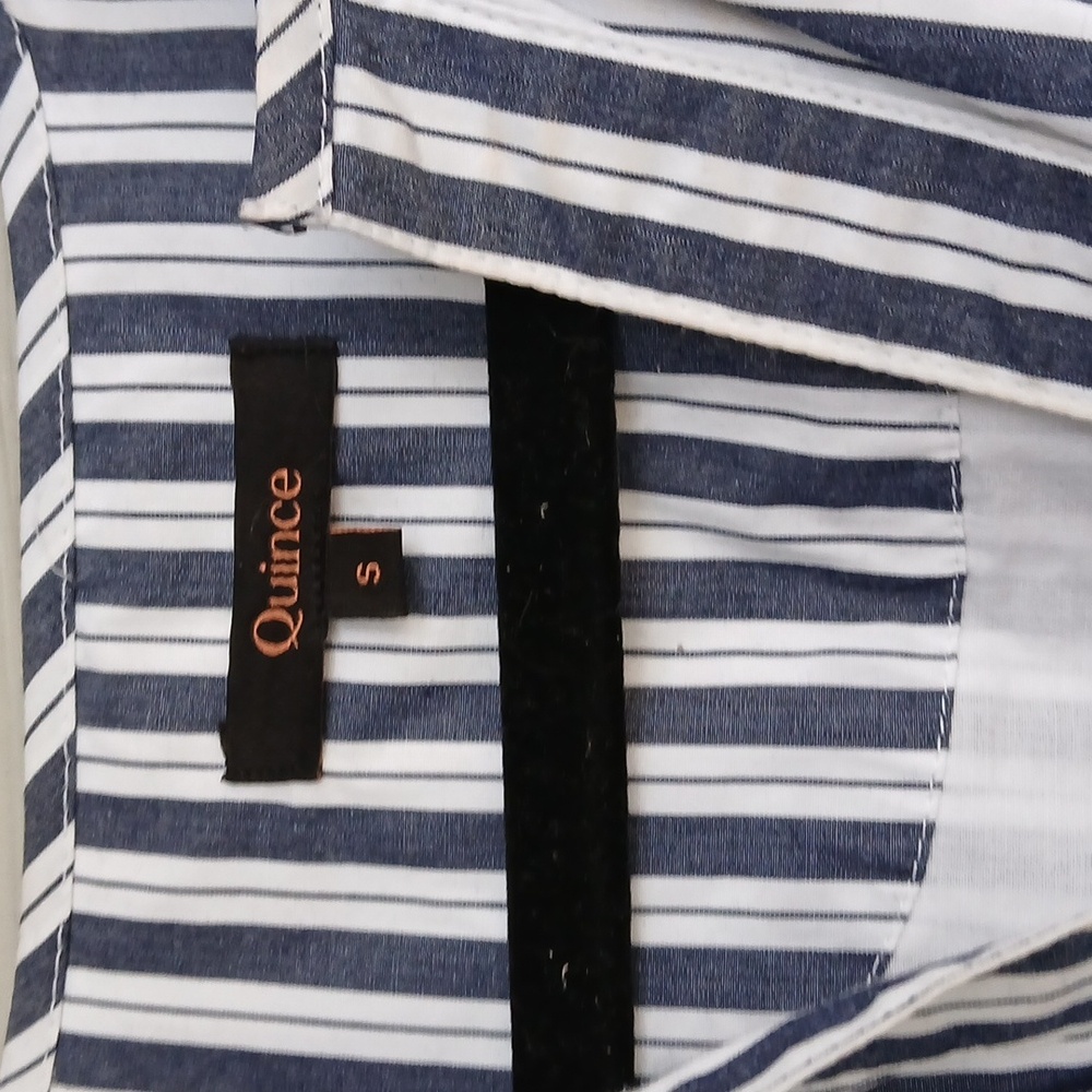 Quince 100% Organic Cotton Navy Striped Tiered Maxi Dress, P2P 18" - Picture 2 of 7